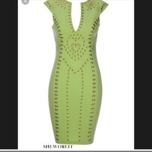 Lipsy Green Studded Mini Dress